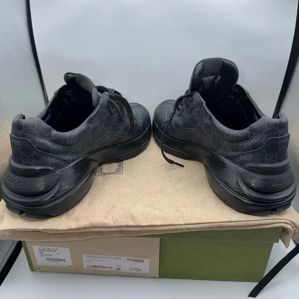 Gucci GG Rhyton Black Monogram Canvas Sneakers 704796 KGD00 1000